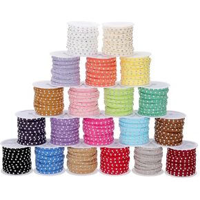 PATIKIL 109 Yards Studded Faux Suede Cord Rope for Jewelry Making, 20 Pack Each 5 Meter 5mm Micro Fibre Flat Leather Lace Beading String Ribbon, Silver Rivets 20 Colors in Saudi Arabia