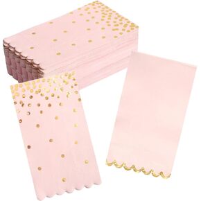 Pink Napkins Disposable - 50 Pack - Pink and Gold Paper Dinner Napkins with Scalloped Edges Paper Towel Guest Napkins for Birthday Party, Wedding in Kuwait