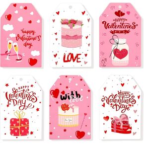 Konsait 60 Pack Valentines Day Tags with String Pink and White Valentines Gift Tags for Gift Wrapping, DIY Crafts,Cellophane Treat Bags,Party Decorations in Saudi Arabia