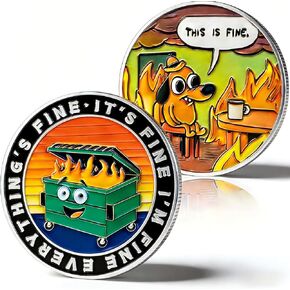 This is Fine Dumpster Fire Challenge Coin – Humorous Novelty Gift for Coworkers, Staff Appreciation Funny Office for Women Men Dad Mom Unique - Silver in Kuwait