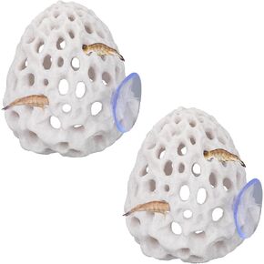 2pcs Shrimp Hides for Aquarium, Multi-Hole Shrimp Dome Hide House with Suction Cup Coral Design Betta Fish Toys Fish Tank Accessories for Guppy and More Hiding Resting (White) in Kuwait
