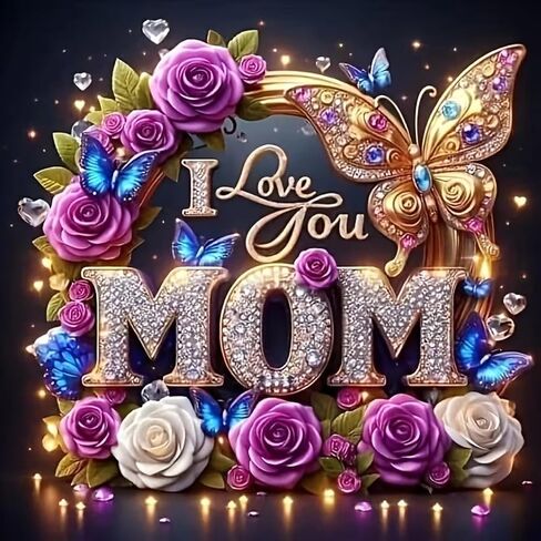 مجموعات الفن الماسي لعيد الأم من MOMDEDP للبالغين، مجموعات الرسم الماسي لعيد الأم 5D للمبتدئين، لوحات دائرية كاملة بنقاط الماس، صور الماس جوهرة فنية ديكور المنزل 12 × 12 بوصة in Saudi Arabia