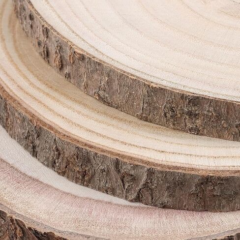 PINGEUI 12 حزمة شرائح الخشب، 7-8 بوصة شرائح الخشب الطبيعي دائرة الحرف، جولة ريفي DIY الحرف الخشبية دائرة لديكور طاولة الزفاف in Saudi Arabia