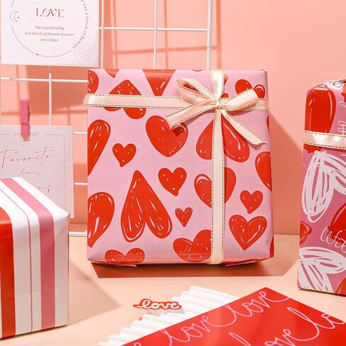 JarThenaAMCS 12 Sheet Valentine's Day Love Heart Wrapping Paper Wedding Gift Wrap Paper Folded Flat Red Pink White DIY Craft Art Paper for Birthday Wedding Party Supplies, 19.7 x 27.6 Inch in Saudi Arabia