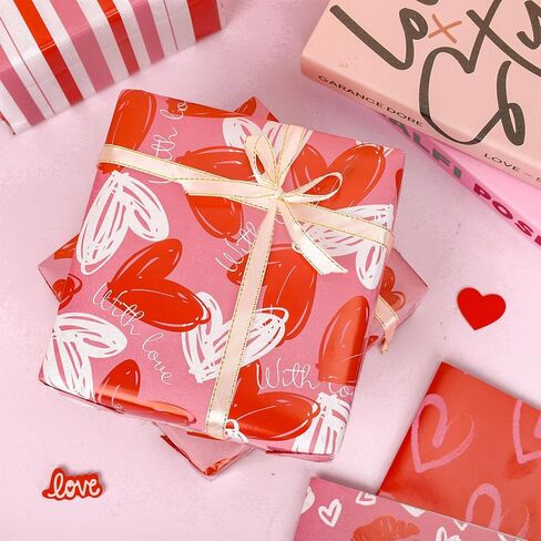 JarThenaAMCS 12 Sheet Valentine's Day Love Heart Wrapping Paper Wedding Gift Wrap Paper Folded Flat Red Pink White DIY Craft Art Paper for Birthday Wedding Party Supplies, 19.7 x 27.6 Inch in Saudi Arabia