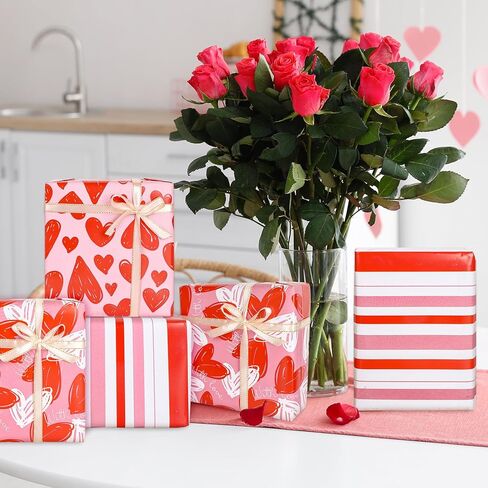 JarThenaAMCS 12 Sheet Valentine's Day Love Heart Wrapping Paper Wedding Gift Wrap Paper Folded Flat Red Pink White DIY Craft Art Paper for Birthday Wedding Party Supplies, 19.7 x 27.6 Inch in Saudi Arabia