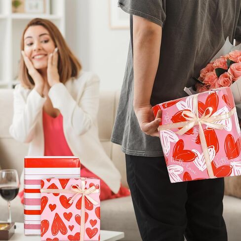 JarThenaAMCS 12 Sheet Valentine's Day Love Heart Wrapping Paper Wedding Gift Wrap Paper Folded Flat Red Pink White DIY Craft Art Paper for Birthday Wedding Party Supplies, 19.7 x 27.6 Inch in Saudi Arabia