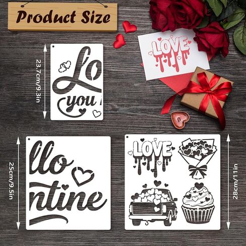 Konsait 8 PCS Valentine Door Mat Stencils for Painting, Reusable Valentine's Day Templates Love Kiss Heart Stencil Hello Valentine Stencil for Doormat Wood Floor Plastic Large Stencils in Saudi Arabia