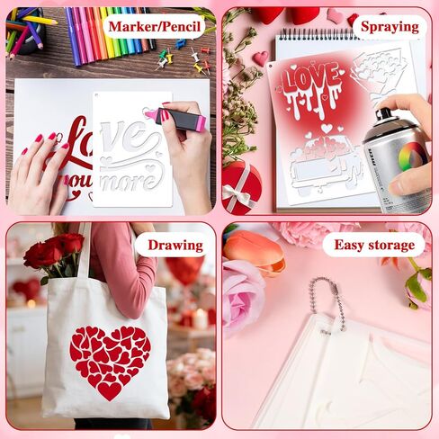 Konsait 8 PCS Valentine Door Mat Stencils for Painting, Reusable Valentine's Day Templates Love Kiss Heart Stencil Hello Valentine Stencil for Doormat Wood Floor Plastic Large Stencils in Saudi Arabia