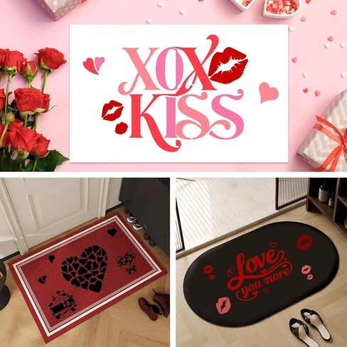 Konsait 8 PCS Valentine Door Mat Stencils for Painting, Reusable Valentine's Day Templates Love Kiss Heart Stencil Hello Valentine Stencil for Doormat Wood Floor Plastic Large Stencils in Saudi Arabia