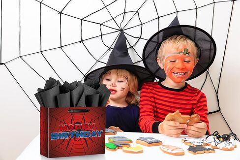 Ranfashiong 13" Red Large Spider Kids Birthday Gift Bag with Tissue Paper and Card, Spider Webs Design Wrapping for Boys, Girls Halloween Party Decor in Saudi Arabia