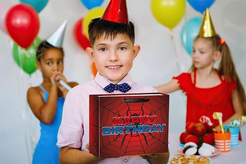 Ranfashiong 13" Red Large Spider Kids Birthday Gift Bag with Tissue Paper and Card, Spider Webs Design Wrapping for Boys, Girls Halloween Party Decor in Saudi Arabia