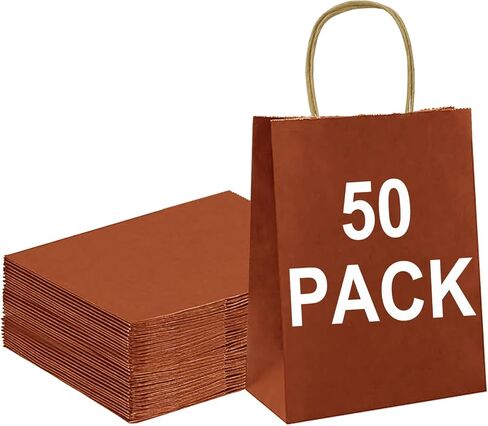 BAG BOX 50 Pack 5.9x3.1x8.25 Inch Brown Gift Bags with Handles,Bulk Kraft Paper Bags for Shopping, Retail, Merchandise, Wedding, Party Favors, Paper Grocery Sacks in Saudi Arabia
