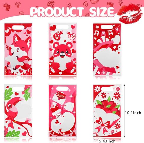 CCINEE 48 Pcs Valentine's Day Plastic Treat Bags for Kids,Candy Bag Set with Shaped Window for Valentines Day Party Supplies Goodie Bag Snack Container in Saudi Arabia