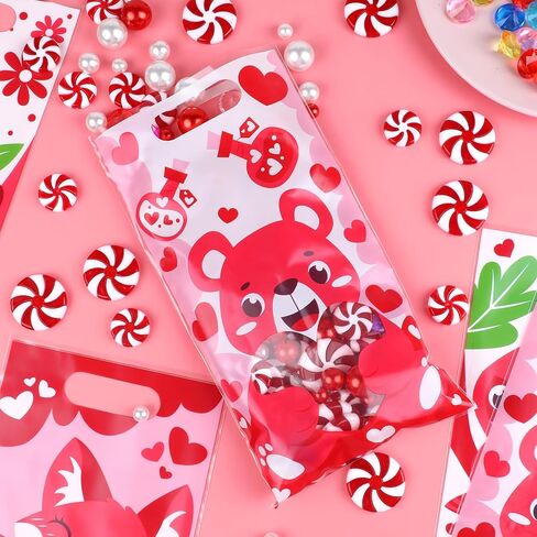 CCINEE 48 Pcs Valentine's Day Plastic Treat Bags for Kids,Candy Bag Set with Shaped Window for Valentines Day Party Supplies Goodie Bag Snack Container in Saudi Arabia
