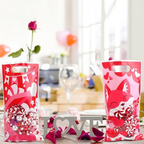 CCINEE 48 Pcs Valentine's Day Plastic Treat Bags for Kids,Candy Bag Set with Shaped Window for Valentines Day Party Supplies Goodie Bag Snack Container in Saudi Arabia