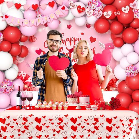 مجموعة قوس بالون عيد الحب، لافتة أنا أحبك باللون الأحمر والوردي والأبيض للنساء والفتيات ومستلزمات تزيين الذكرى السنوية لعيد الأم in Saudi Arabia