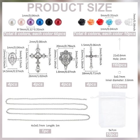 PH PandaHall 707pcs Rosary Jewelry Making Kit Prayer Making Supplies Necklace Set 8mm Glass Pearl Beads Cross Charms Rose Beads for Mubarak Ramadan Jewelry Making Bracelet Earring in Kuwait