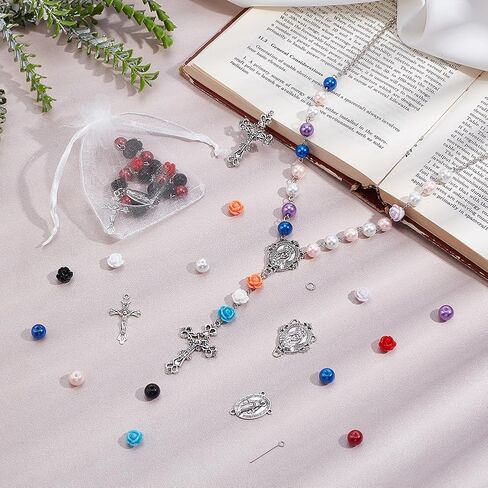 PH PandaHall 707pcs Rosary Jewelry Making Kit Prayer Making Supplies Necklace Set 8mm Glass Pearl Beads Cross Charms Rose Beads for Mubarak Ramadan Jewelry Making Bracelet Earring in Kuwait