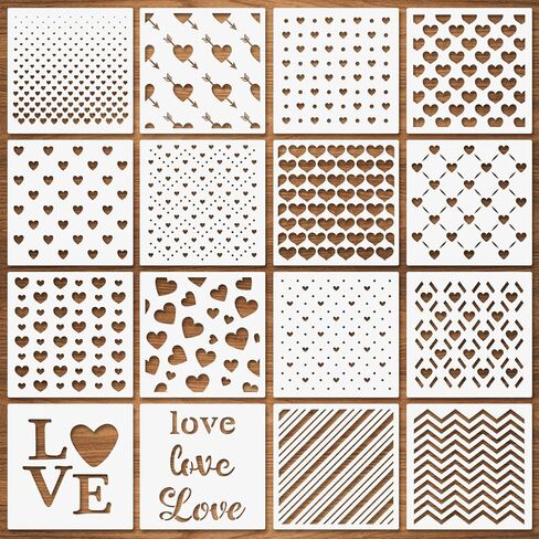 16 Pcs Hearts Love Stencils 6"x6", Reusable Valentine Stencil Assorted Sizes Heart Shapes Conversation Words Rose Templates for Painting on Window Glass Wall Doormat Wood Fabric Holiday Crafts in Saudi Arabia