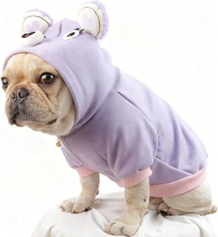 French Bulldog Clothes Sweaters, Frenchie Clothes Dog Hoodie for Small Medium Dogs Girl Boy, Fleece Puppy Sweater Cold Weather Winter Coats, Purple,M in Saudi Arabia