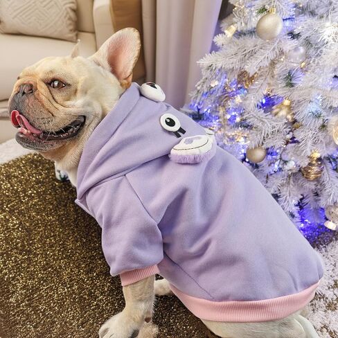 French Bulldog Clothes Sweaters, Frenchie Clothes Dog Hoodie for Small Medium Dogs Girl Boy, Fleece Puppy Sweater Cold Weather Winter Coats, Purple,M in Saudi Arabia