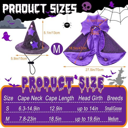 Halloween Wizard Dog Costumes Pet Cloak Witch Cape Hat Set 2PACK Wizard Cat Clothes Halloween Outfits Shiny Vampire Devil Cloak for Medium Dogs Party Cosplay Apparel (Purple, Medium) in Saudi Arabia