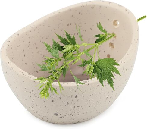 Pottery Herb Stripper Bowl, Handmade Herb Stripper Ceramic Bowl with 4-Slot Different Hole Sizes for Kale, Herbs & Broccoli, Efficient Peeling Off The Leafy Assembly(White) in Saudi Arabia