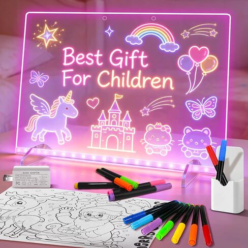 لوحة رسم LED مع 8 ألوان، لوحة مسح أكريليك جافة مقاس 13.8 × 10 بوصة مع 14 قلم تحديد، لوحة رسومات الشعار المبتكرة المتوهجة كهدية لعيد الميلاد والكريسماس للفتيات والفتيان المراهقات in Kuwait