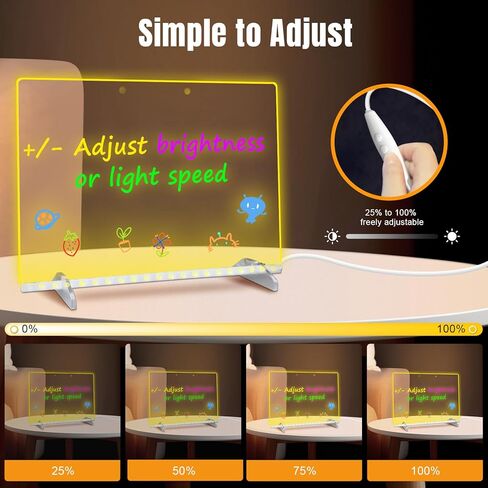 لوحة رسم LED مع 8 ألوان، لوحة مسح أكريليك جافة مقاس 13.8 × 10 بوصة مع 14 قلم تحديد، لوحة رسومات الشعار المبتكرة المتوهجة كهدية لعيد الميلاد والكريسماس للفتيات والفتيان المراهقات in Kuwait