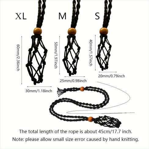 Extra Super Large Fish-Netted Crystal Cage Holders Black Necklace, Adjustable Cord Set Handwoven Rope for DIY Small Medium Quartz Stone Jewelry Making 3 Sizes (3, Medium) in Saudi Arabia