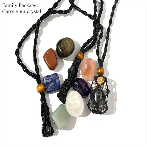 Extra Super Large Fish-Netted Crystal Cage Holders Black Necklace, Adjustable Cord Set Handwoven Rope for DIY Small Medium Quartz Stone Jewelry Making 3 Sizes (3, Medium) in Saudi Arabia