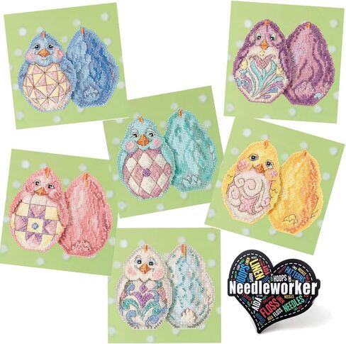 Jim Shore Spring Chicks Beaded Counted Cross Stitch Kits, Set of 6 - Mill Hill Easter Ornaments 2017 - Plus Decorative Needleworker Sticker in Saudi Arabia