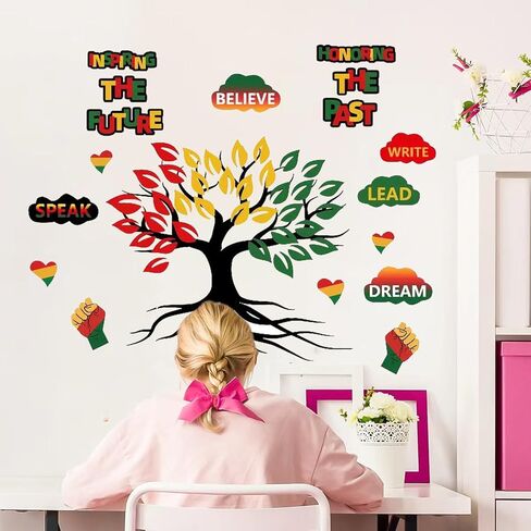 ملصقات حائط من الفينيل الأسود لشهر التاريخ - ملصقات ذاتية اللصق للفصول الدراسية، ولوحة الإعلانات وديكورات الأبواب، والديكور الأمريكي الأفريقي in Kuwait