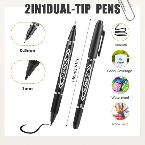 Sibba 20 PCS Dual-Tip Black Drawing Pens 0.5/1mm Bold & Fine Paint Markers, Fineliner Permanent Marker Bible Journaling Writing Pens for Artist Sketch Sketching Writing Dooding Marking Signature in Saudi Arabia