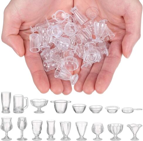 34 قطعة من أكواب بيت الدمى المصغرة مع أغطية من Angoily بمقياس 1/17، نموذج لعب طعام صغير من الراتنج، أكواب صغيرة لتزيين المنزل الصغير والحرف اليدوية in Kuwait