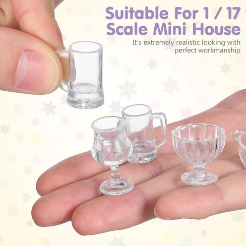 34 قطعة من أكواب بيت الدمى المصغرة مع أغطية من Angoily بمقياس 1/17، نموذج لعب طعام صغير من الراتنج، أكواب صغيرة لتزيين المنزل الصغير والحرف اليدوية in Kuwait