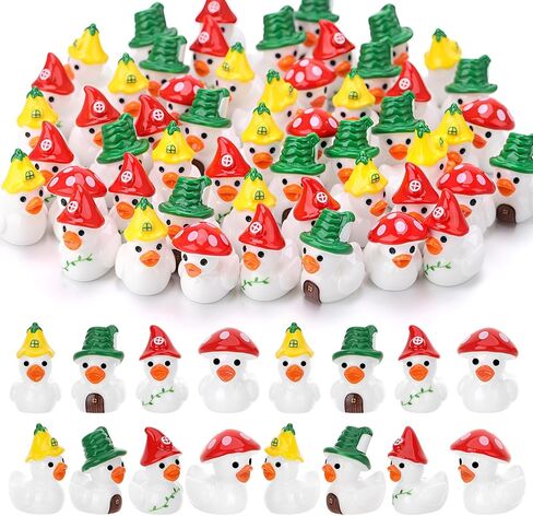 60pcs Mushroom Resin Ducks Toy Figures, Tiny Mushroom Ducks Toy Figurines, Novelty Miniature Fairy Garden Toys Accessories for Spring Party Favors Landscape, Garden, Yard, Patio (4 Styles) in Saudi Arabia