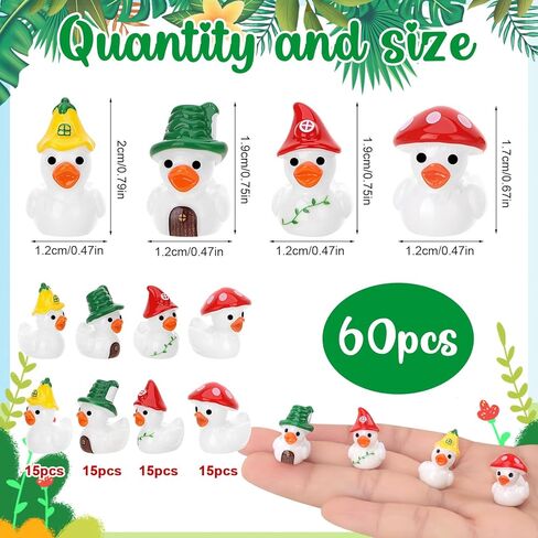 60pcs Mushroom Resin Ducks Toy Figures, Tiny Mushroom Ducks Toy Figurines, Novelty Miniature Fairy Garden Toys Accessories for Spring Party Favors Landscape, Garden, Yard, Patio (4 Styles) in Saudi Arabia