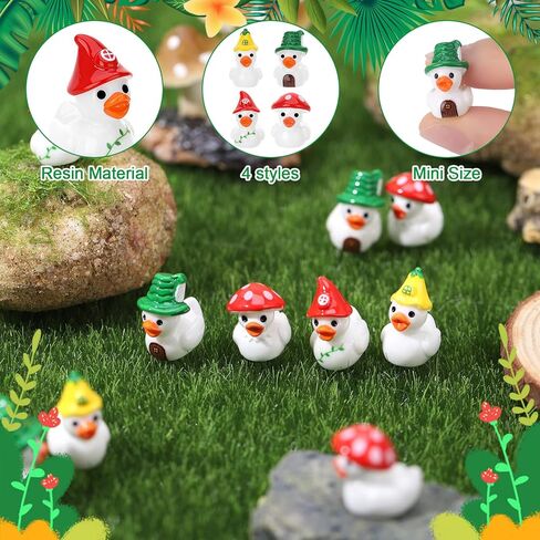 60pcs Mushroom Resin Ducks Toy Figures, Tiny Mushroom Ducks Toy Figurines, Novelty Miniature Fairy Garden Toys Accessories for Spring Party Favors Landscape, Garden, Yard, Patio (4 Styles) in Saudi Arabia