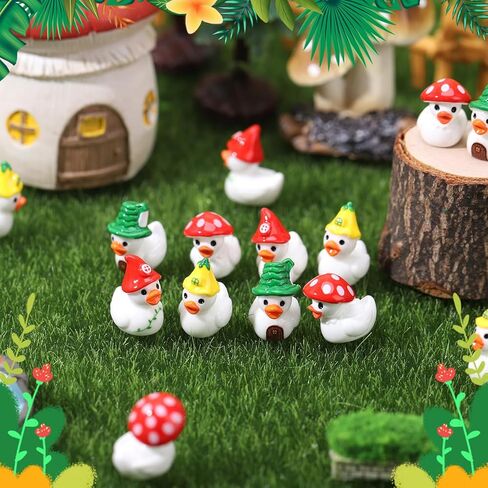60pcs Mushroom Resin Ducks Toy Figures, Tiny Mushroom Ducks Toy Figurines, Novelty Miniature Fairy Garden Toys Accessories for Spring Party Favors Landscape, Garden, Yard, Patio (4 Styles) in Saudi Arabia