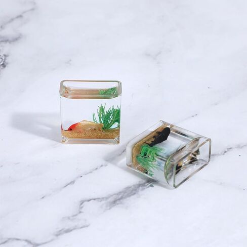 2 Pcs Miniature Fish Tank, Dollhoue Accessories Fish Bowls Resin Goldfish Gras Fish Figurine for Garden Scene Decor, Dollhouse Miniature DIY Craft, Aquarium Fish Ornament in Saudi Arabia