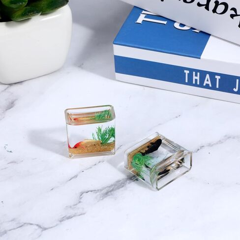 2 Pcs Miniature Fish Tank, Dollhoue Accessories Fish Bowls Resin Goldfish Gras Fish Figurine for Garden Scene Decor, Dollhouse Miniature DIY Craft, Aquarium Fish Ornament in Saudi Arabia