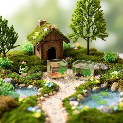 2 Pcs Miniature Fish Tank, Dollhoue Accessories Fish Bowls Resin Goldfish Gras Fish Figurine for Garden Scene Decor, Dollhouse Miniature DIY Craft, Aquarium Fish Ornament in Saudi Arabia