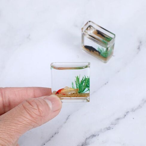2 Pcs Miniature Fish Tank, Dollhoue Accessories Fish Bowls Resin Goldfish Gras Fish Figurine for Garden Scene Decor, Dollhouse Miniature DIY Craft, Aquarium Fish Ornament in Saudi Arabia