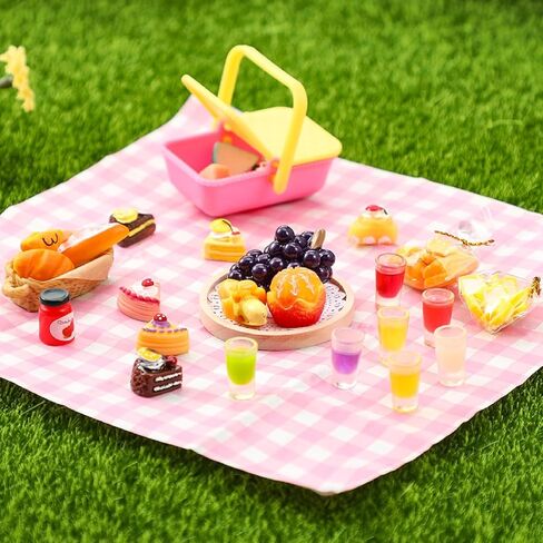 Soulchen 31 Pcs Picnic Basket Playset with Blanket Realistic Play Food Dessert Cup Miniature Kitchen Accessories Playset for Imaginative Christmas Tea Gift in Saudi Arabia