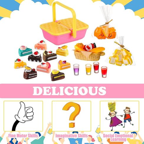 Soulchen 31 Pcs Picnic Basket Playset with Blanket Realistic Play Food Dessert Cup Miniature Kitchen Accessories Playset for Imaginative Christmas Tea Gift in Saudi Arabia