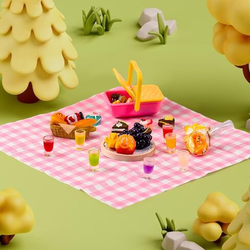 Soulchen 31 Pcs Picnic Basket Playset with Blanket Realistic Play Food Dessert Cup Miniature Kitchen Accessories Playset for Imaginative Christmas Tea Gift in Saudi Arabia