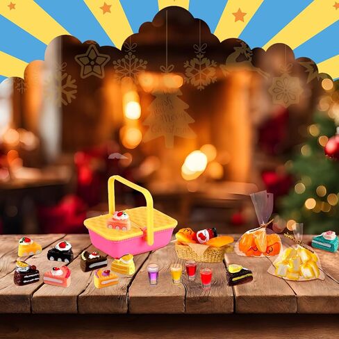 Soulchen 31 Pcs Picnic Basket Playset with Blanket Realistic Play Food Dessert Cup Miniature Kitchen Accessories Playset for Imaginative Christmas Tea Gift in Saudi Arabia