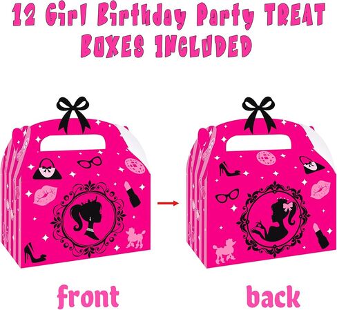 C L cooper life 12pcs Hot Pink Girl Party Treat Boxes Pink Birthday Party Decorations Princess Theme Gift Boxes Pink Girl Party Candy Box for Girls Bachelorette Party Bridal Shower Supplies in Saudi Arabia